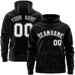 Custom Stitched Black White Sports Full-Zip Sweatshirt Hoodie