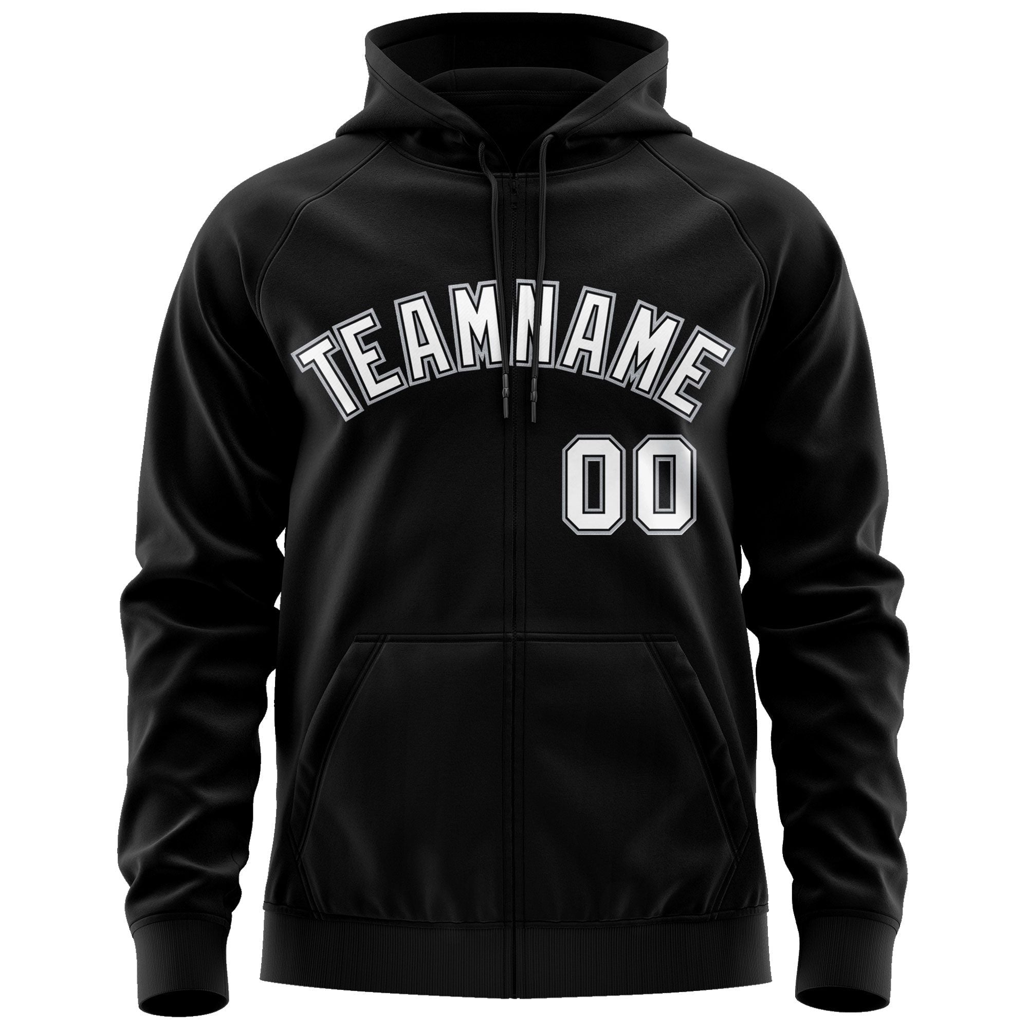 Custom Stitched Black White Sports Full-Zip Sweatshirt Hoodie