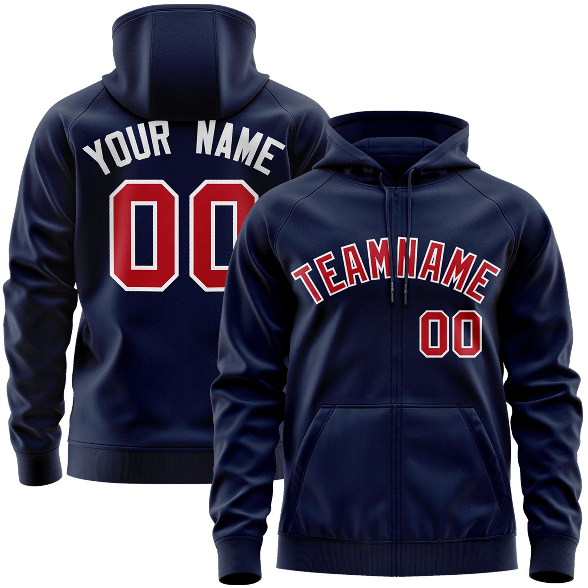 Custom Stitched Navy Red-White Sports Full-Zip Sweatshirt Hoodie