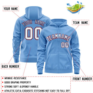 Custom Stitched Light Blue White-Red Sports Full-Zip Sweatshirt Hoodie