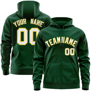 Custom Stitched Green White-Gold Sports Full-Zip Sweatshirt Hoodie