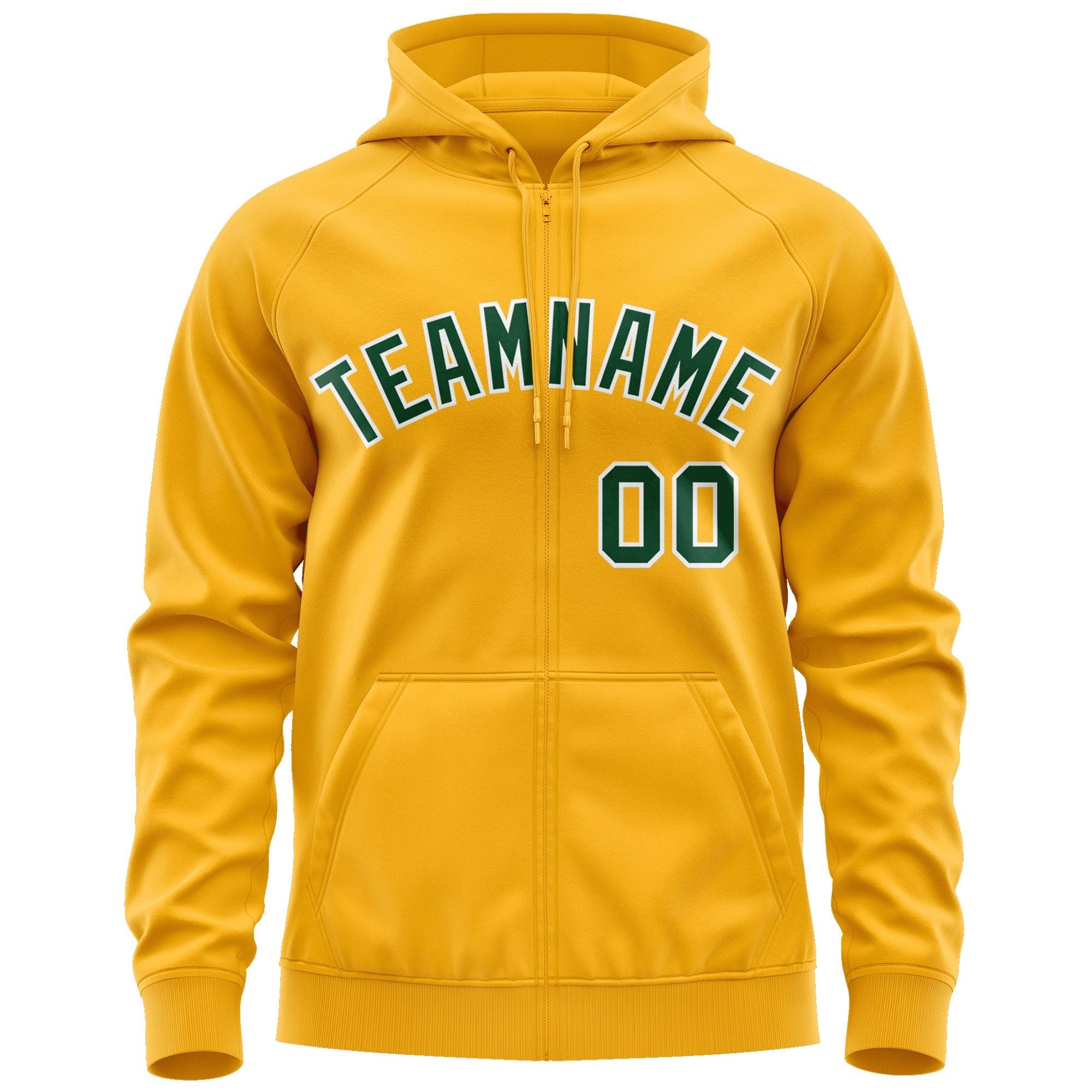 Custom Stitched Gold Kelly Green-White Sports Full-Zip Sweatshirt Hoodie