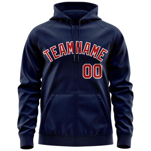 Custom Stitched Navy Red-White Sports Full-Zip Sweatshirt Hoodie