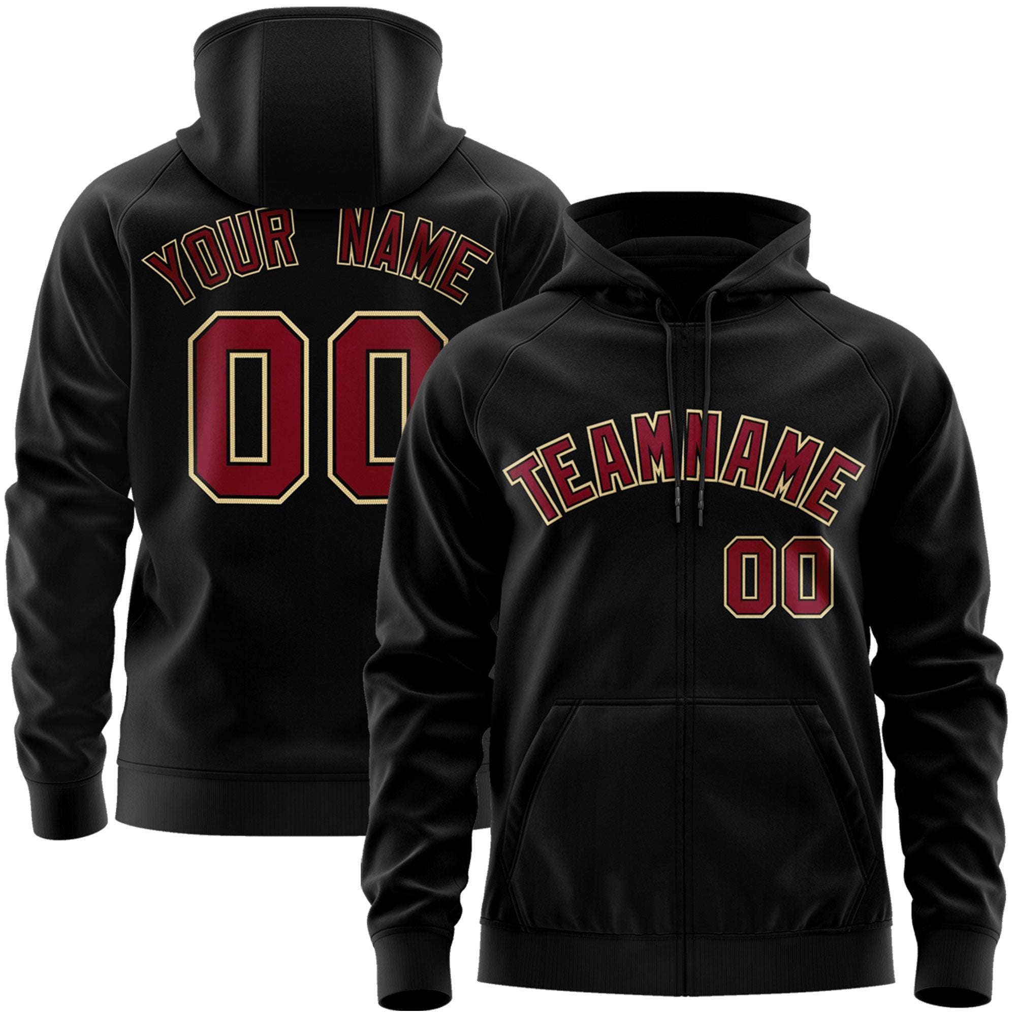 Custom Stitched Black Maroon-Khaki Sports Full-Zip Sweatshirt Hoodie