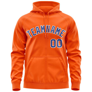 Custom Stitched Orange Royal-White Sports Full-Zip Sweatshirt Hoodie