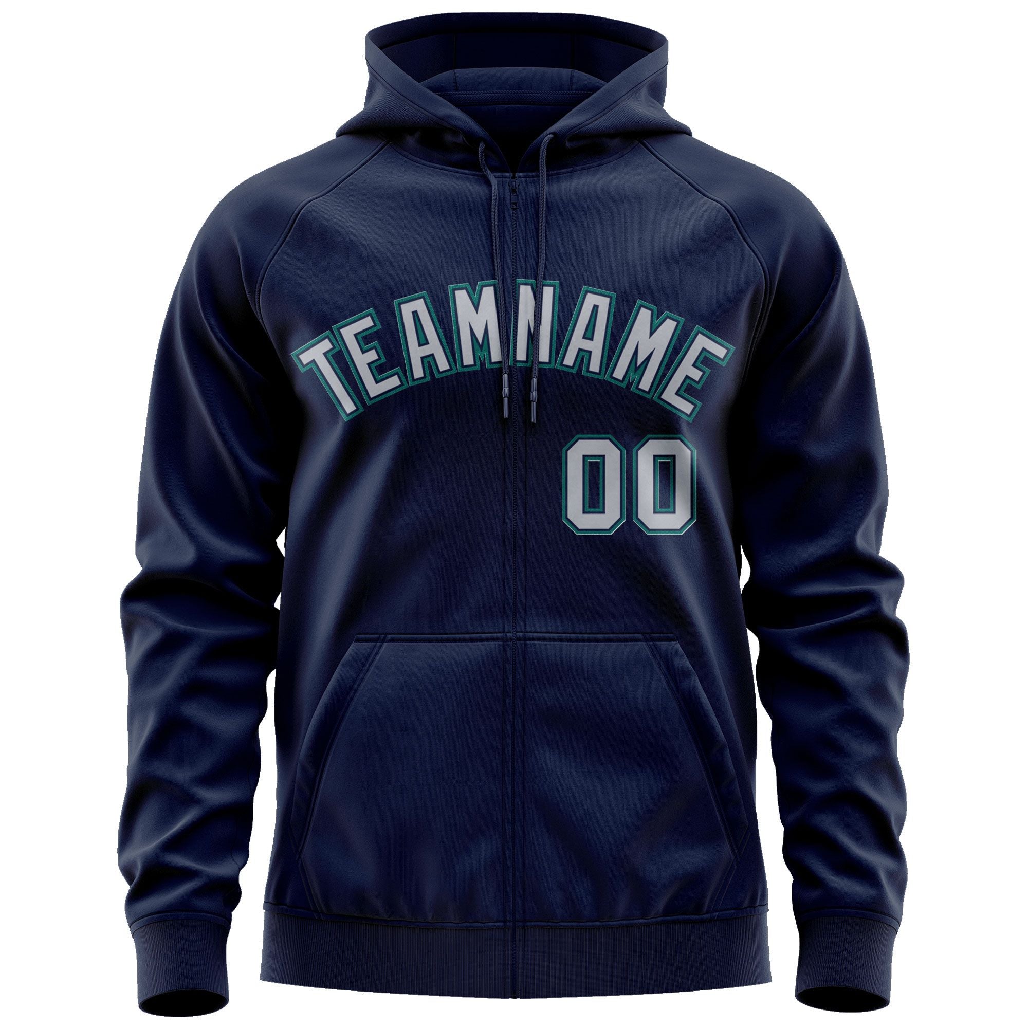 Custom Stitched Navy Gray-Aqua Sports Full-Zip Sweatshirt Hoodie