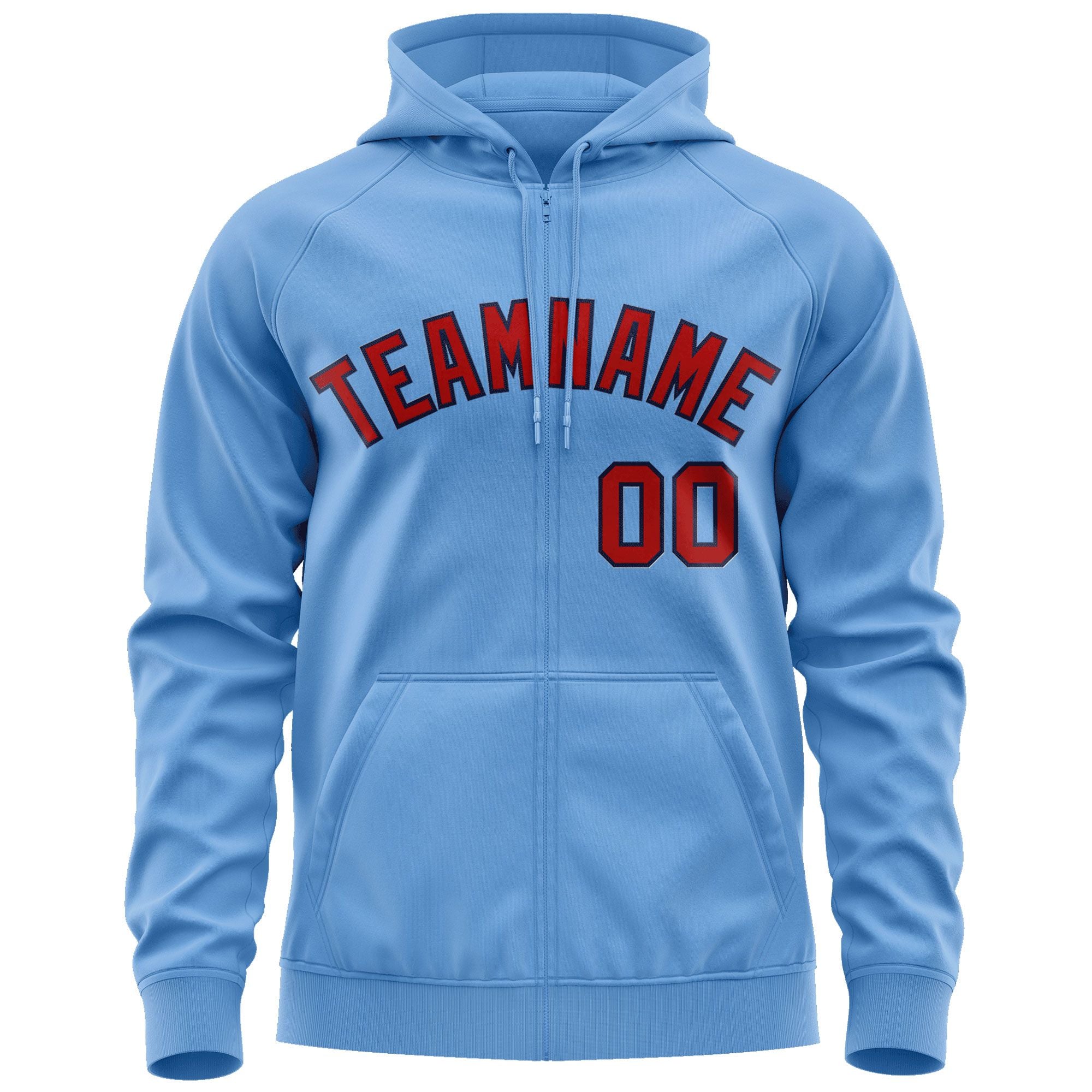 Custom Stitched Lt Blue Red-Navy Sports Full-Zip Sweatshirt Hoodie