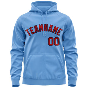 Custom Stitched Lt Blue Red-Navy Sports Full-Zip Sweatshirt Hoodie