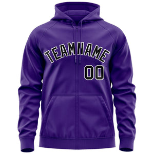 Custom Stitched Purple Black-White Sports Full-Zip Sweatshirt Hoodie