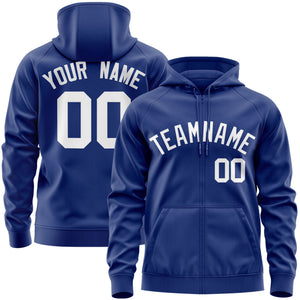 Custom Stitched Royal White Sports Full-Zip Sweatshirt Hoodie