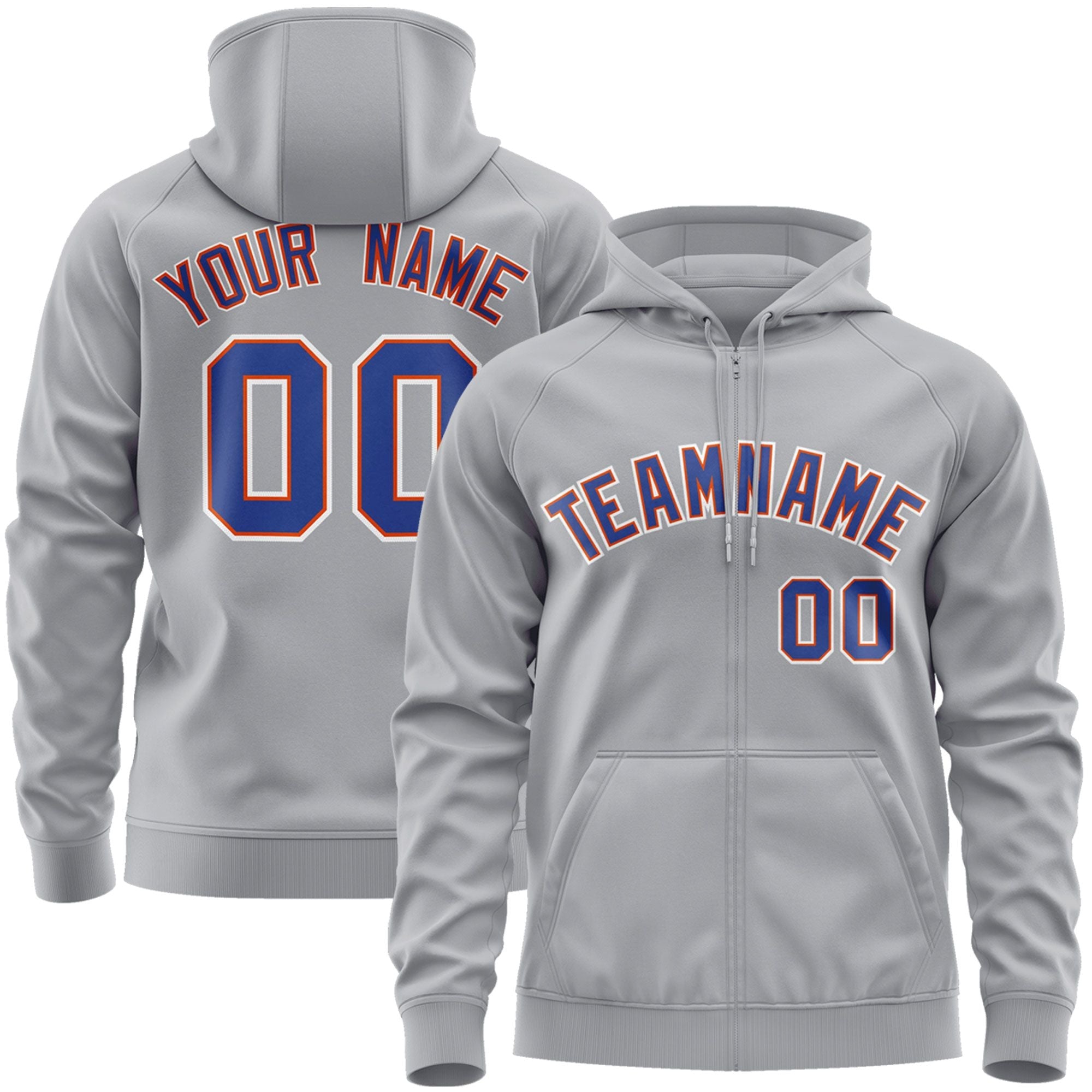 Custom Stitched Gray Royal-White Sports Full-Zip Sweatshirt Hoodie