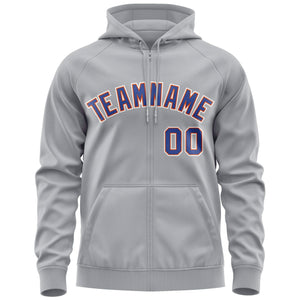 Custom Stitched Gray Royal-White Sports Full-Zip Sweatshirt Hoodie