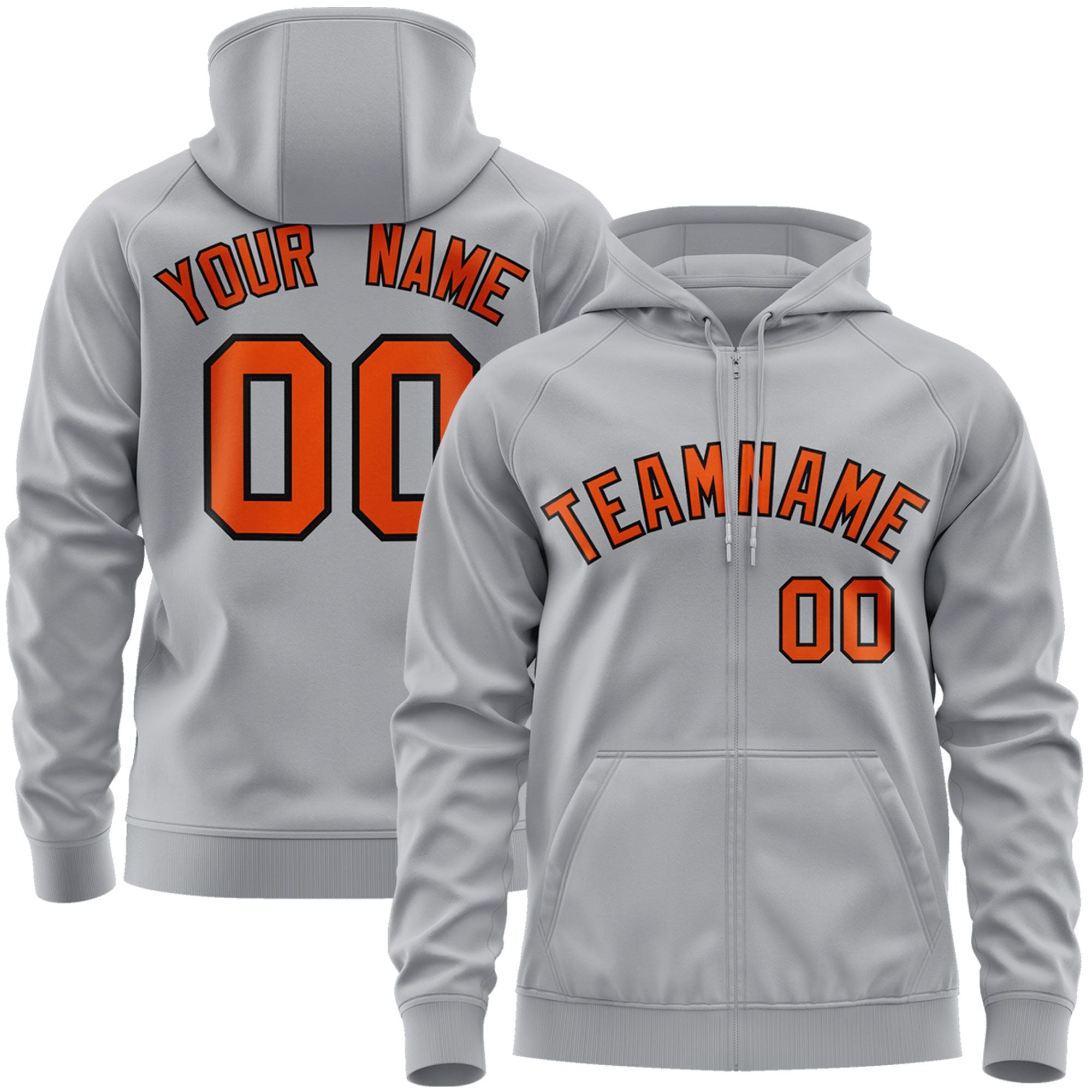 Custom Stitched Gray Orange-Black Sports Full-Zip Sweatshirt Hoodie