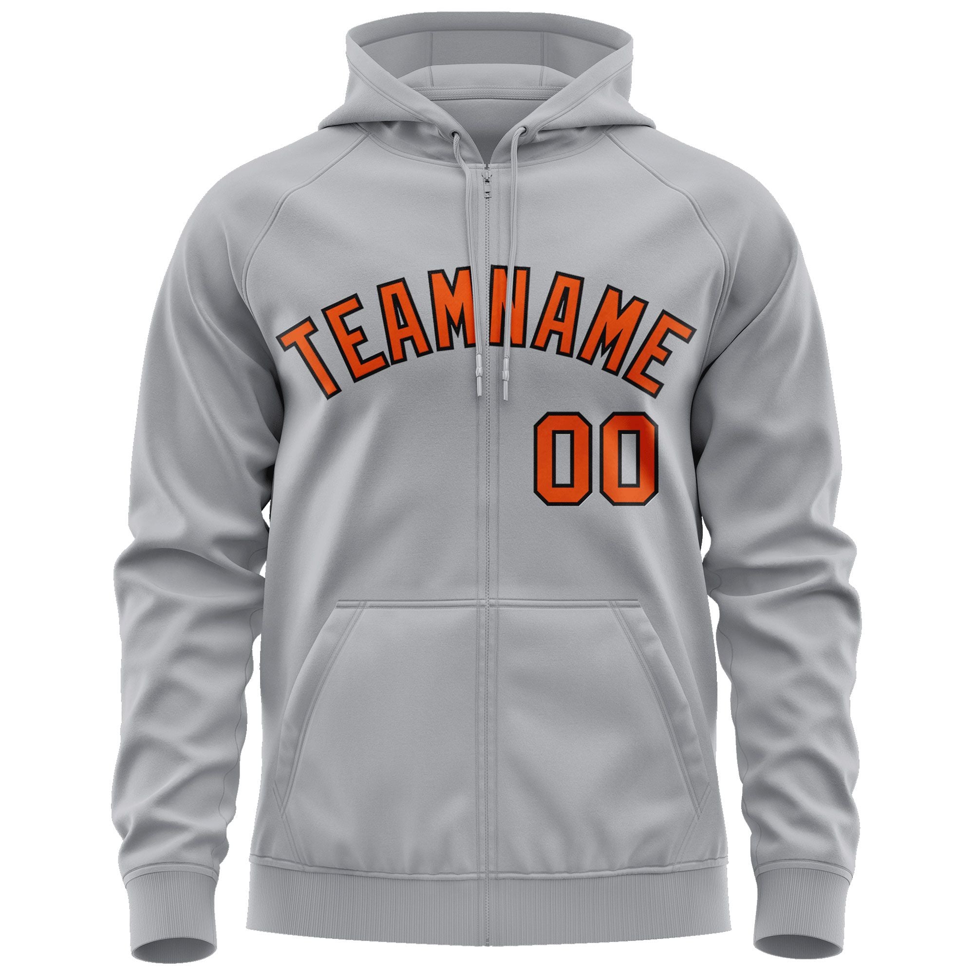 Custom Stitched Gray Orange-Black Sports Full-Zip Sweatshirt Hoodie