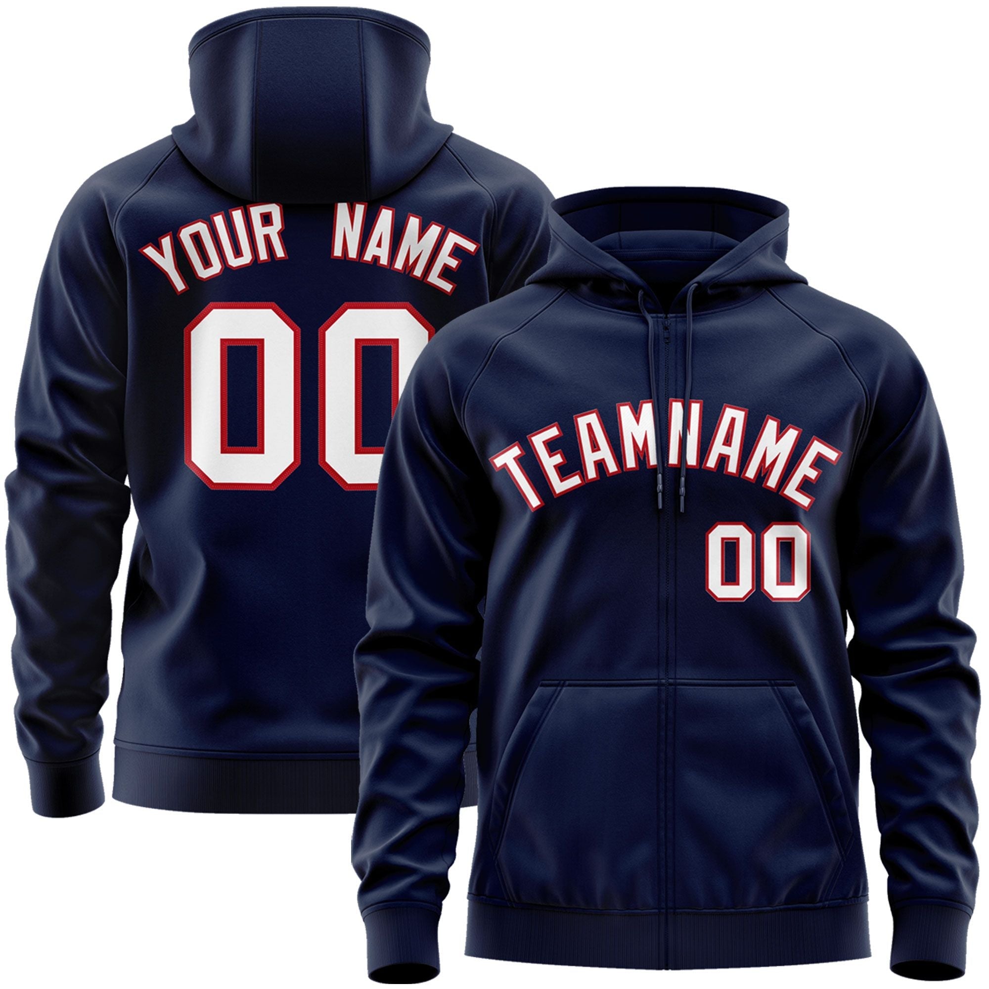 Custom Stitched Navy White-Red Sports Full-Zip Sweatshirt Hoodie