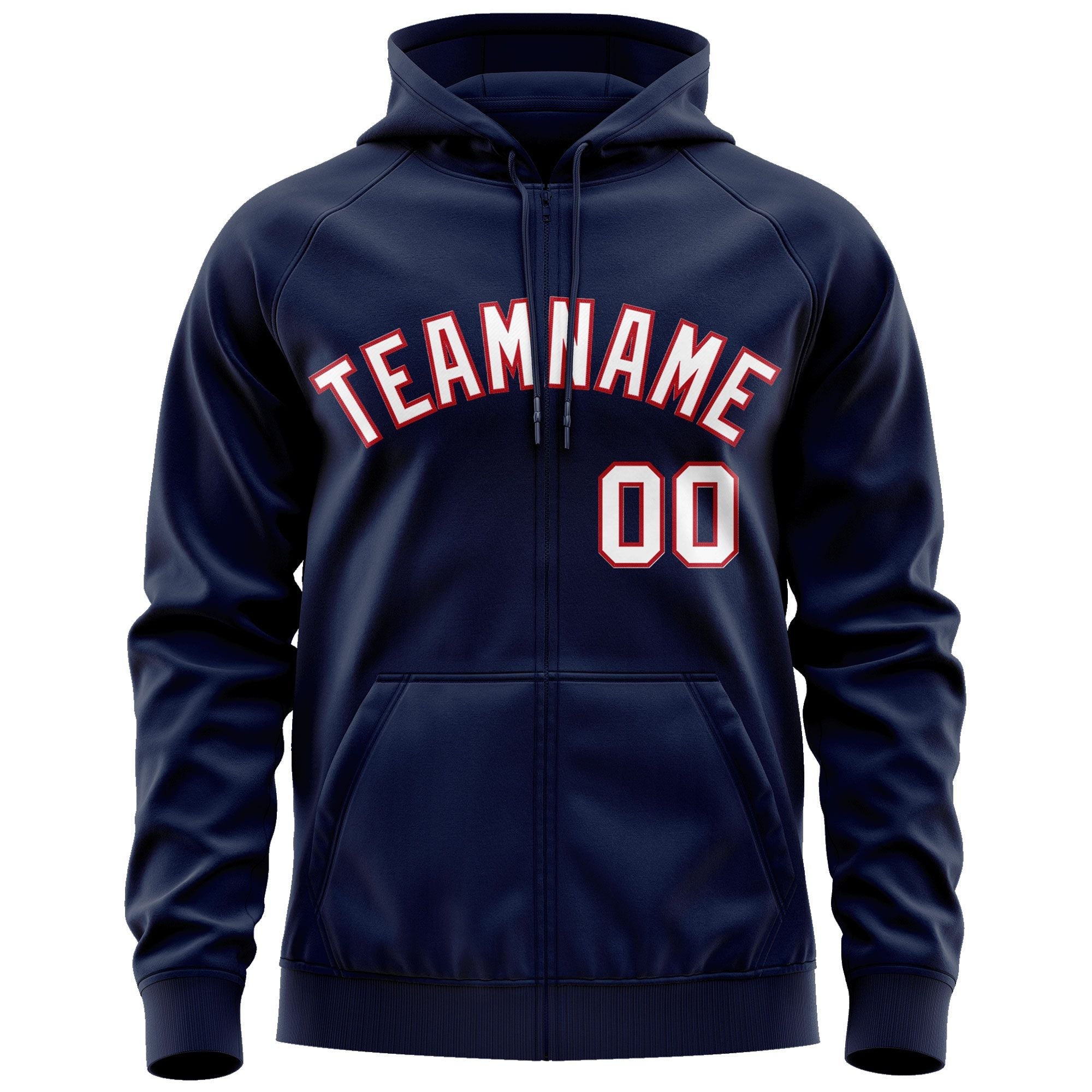 Custom Stitched Navy White-Red Sports Full-Zip Sweatshirt Hoodie