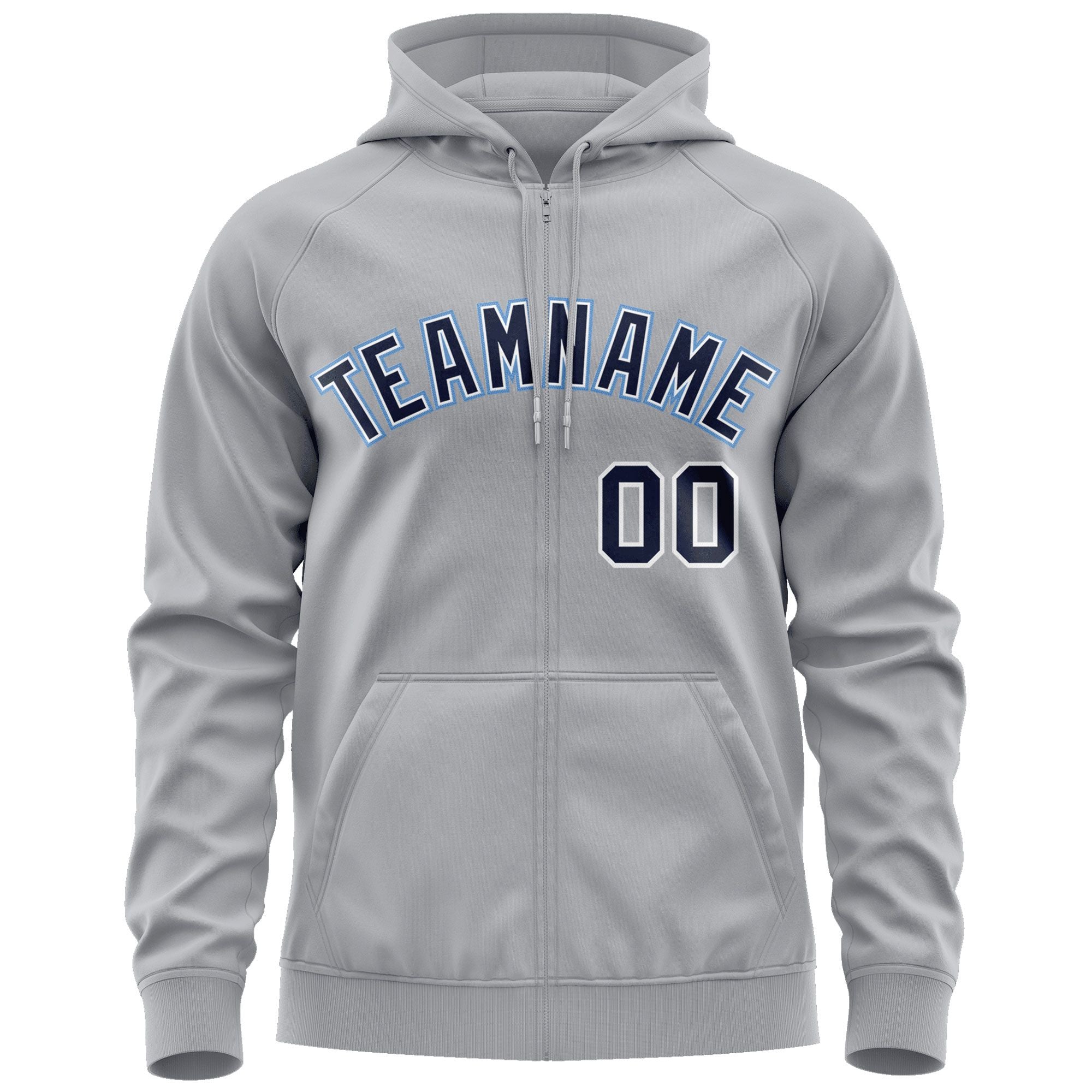 Custom Stitched Gray Navy-Light Blue Sports Full-Zip Sweatshirt Hoodie