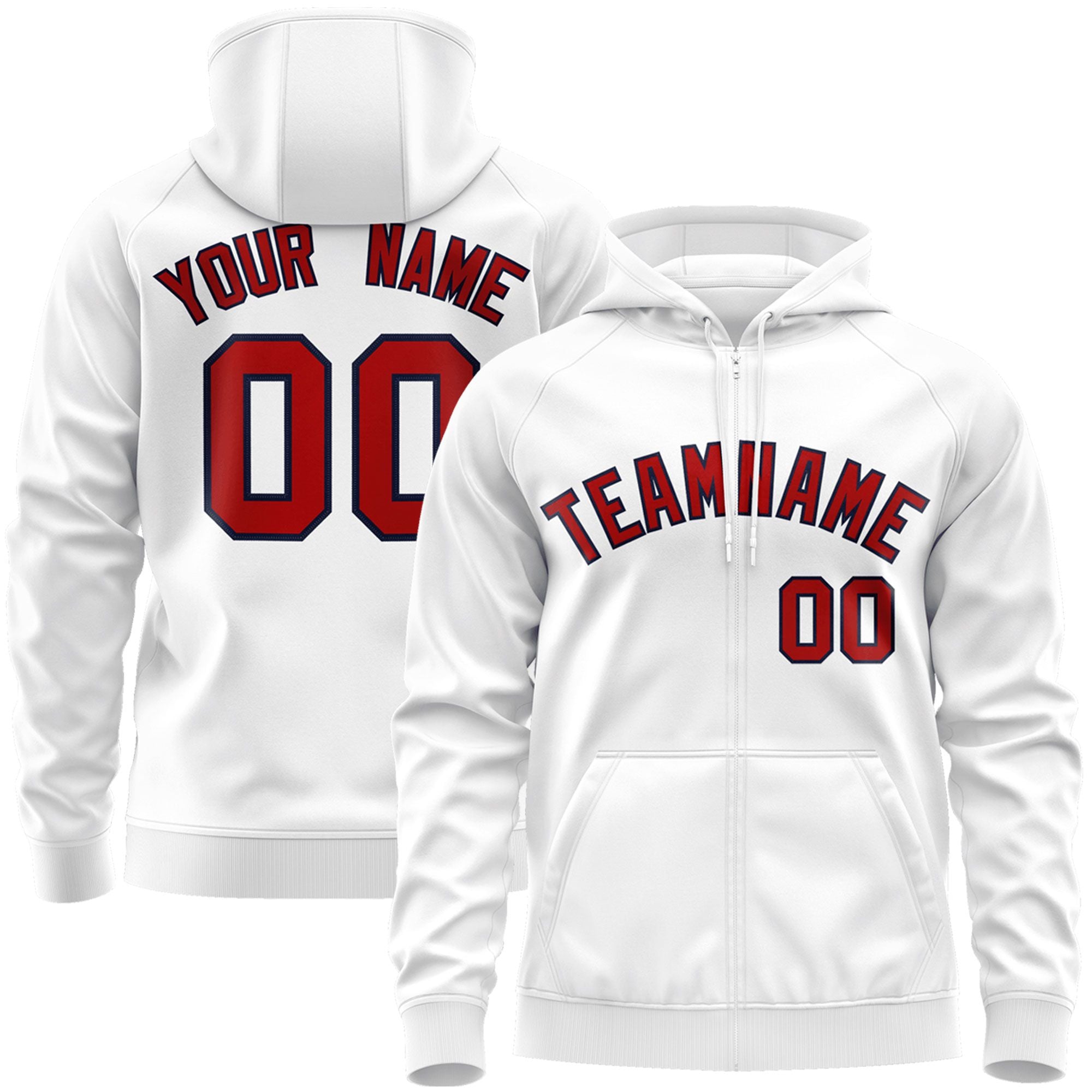 Custom Stitched White Red-Navy Sports Full-Zip Sweatshirt Hoodie