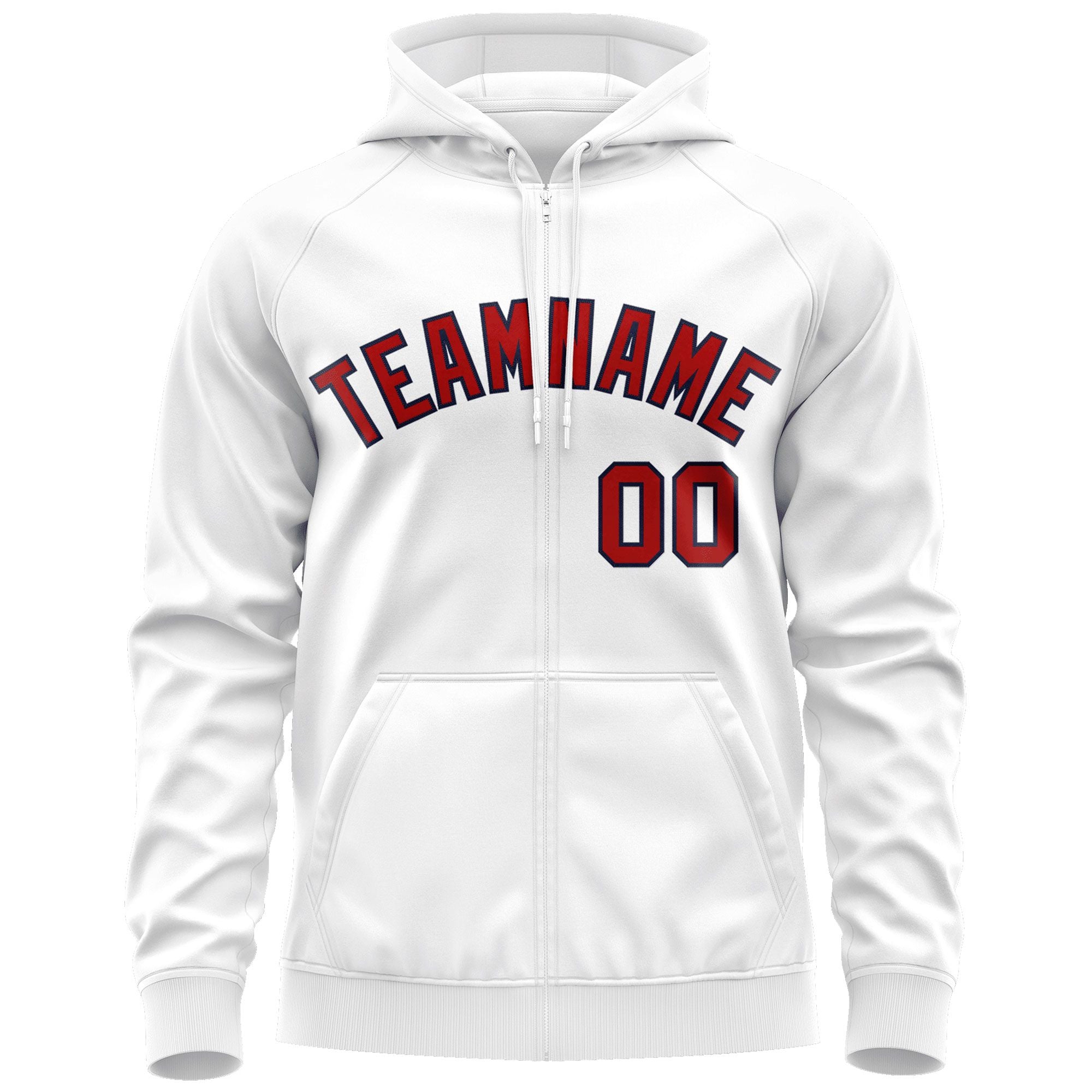 Custom Stitched White Red-Navy Sports Full-Zip Sweatshirt Hoodie