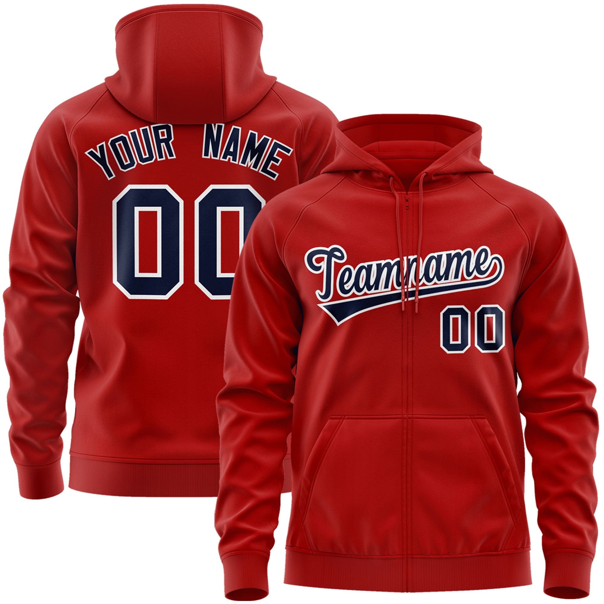 Custom Stitched Red Navy-White Sports Full-Zip Sweatshirt Hoodie