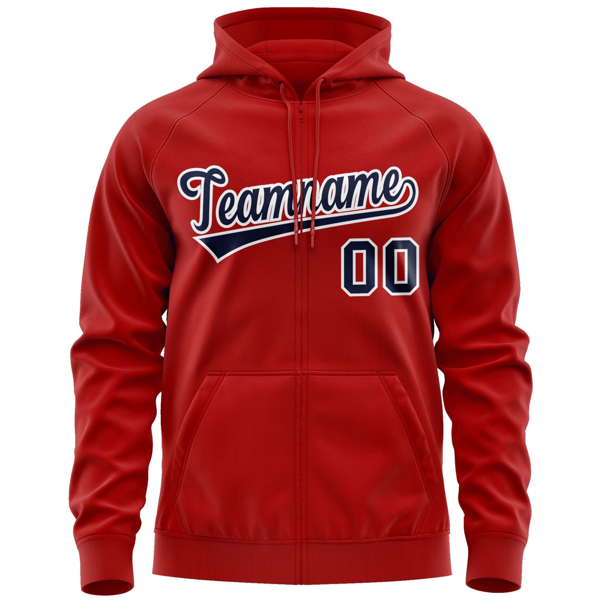 Custom Stitched Red Navy-White Sports Full-Zip Sweatshirt Hoodie