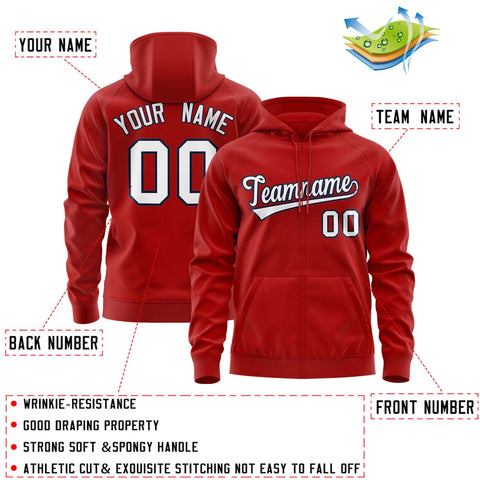 Custom Stitched Red White-Navy Sports Full-Zip Sweatshirt Hoodie