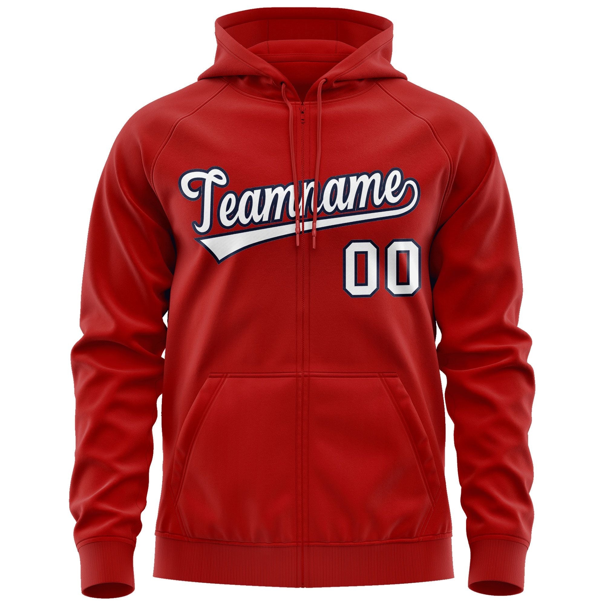 Custom Stitched Red White-Navy Sports Full-Zip Sweatshirt Hoodie