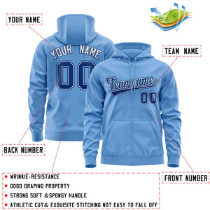 Custom Stitched Lt Blue Royal-White Sports Full-Zip Sweatshirt Hoodie