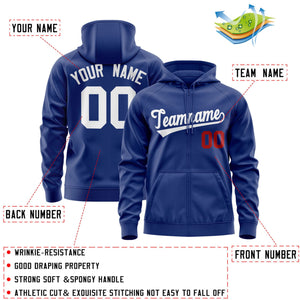 Custom Stitched Royal White Sports Full-Zip Sweatshirt Hoodie