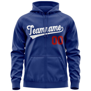 Custom Stitched Royal White Sports Full-Zip Sweatshirt Hoodie