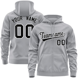 Custom Stitched Gray Black-White Sports Full-Zip Sweatshirt Hoodie