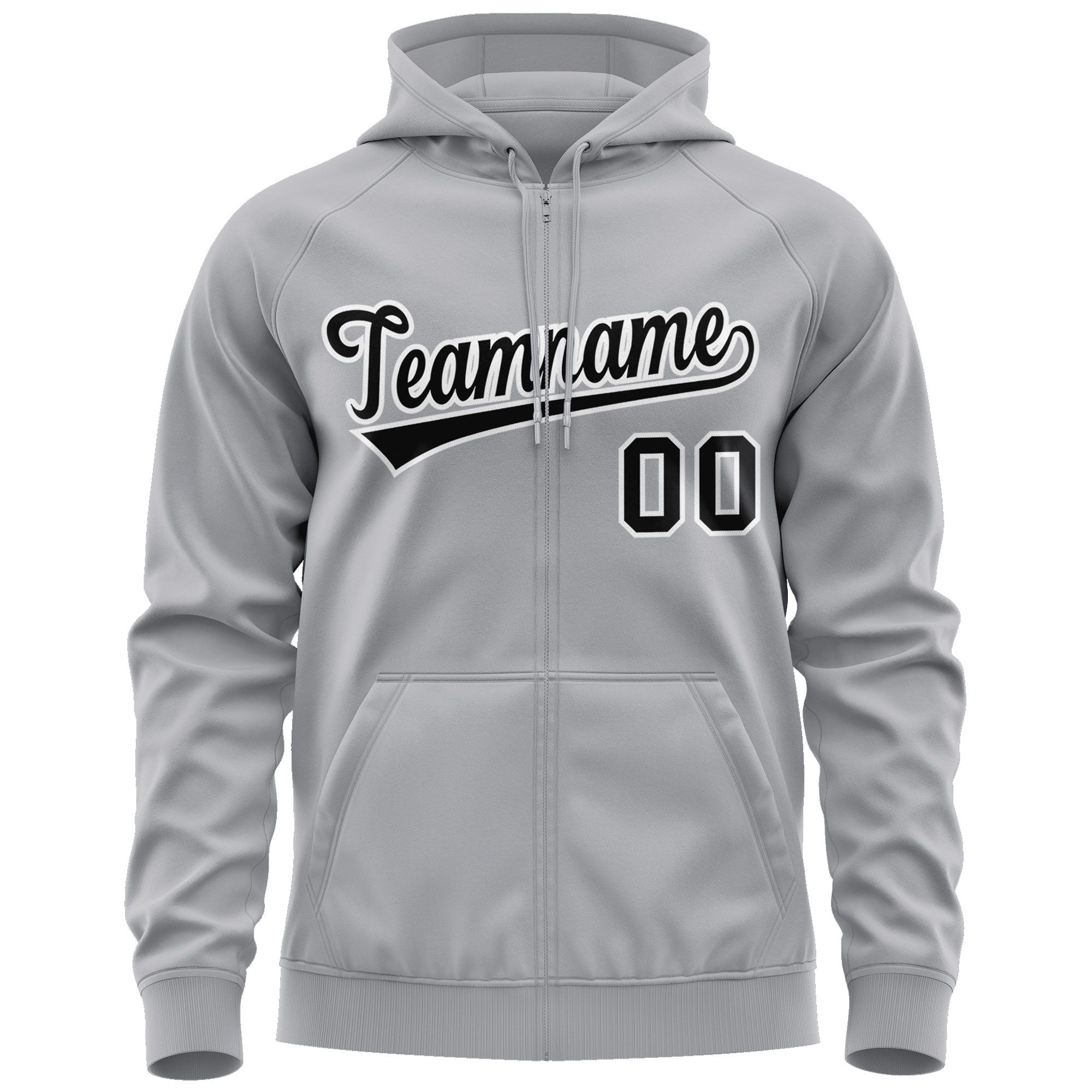 Custom Stitched Gray Black-White Sports Full-Zip Sweatshirt Hoodie