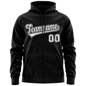 Custom Stitched Black White Sports Full-Zip Sweatshirt Hoodie