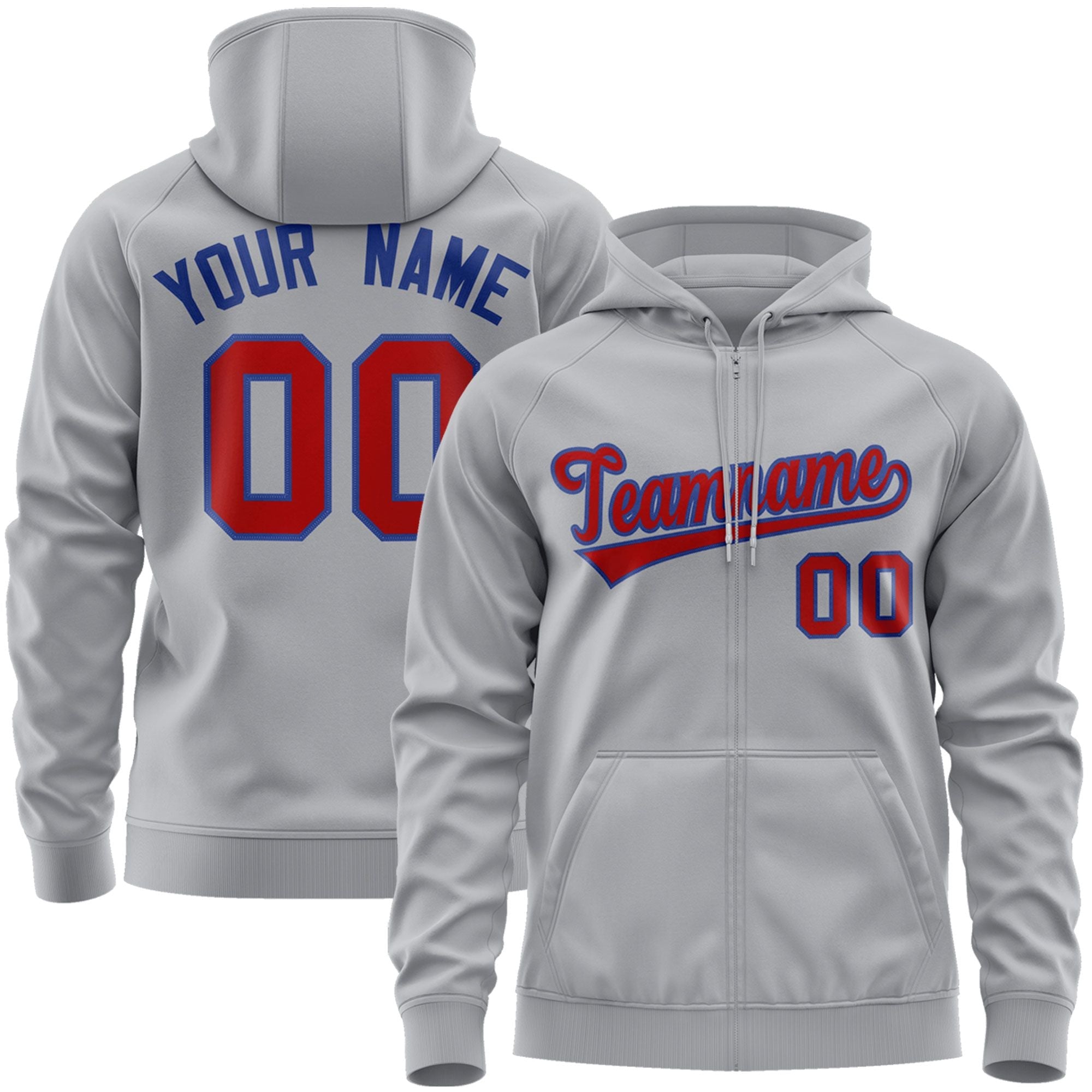 Custom Stitched Gray Red-Royal Sports Full-Zip Sweatshirt Hoodie