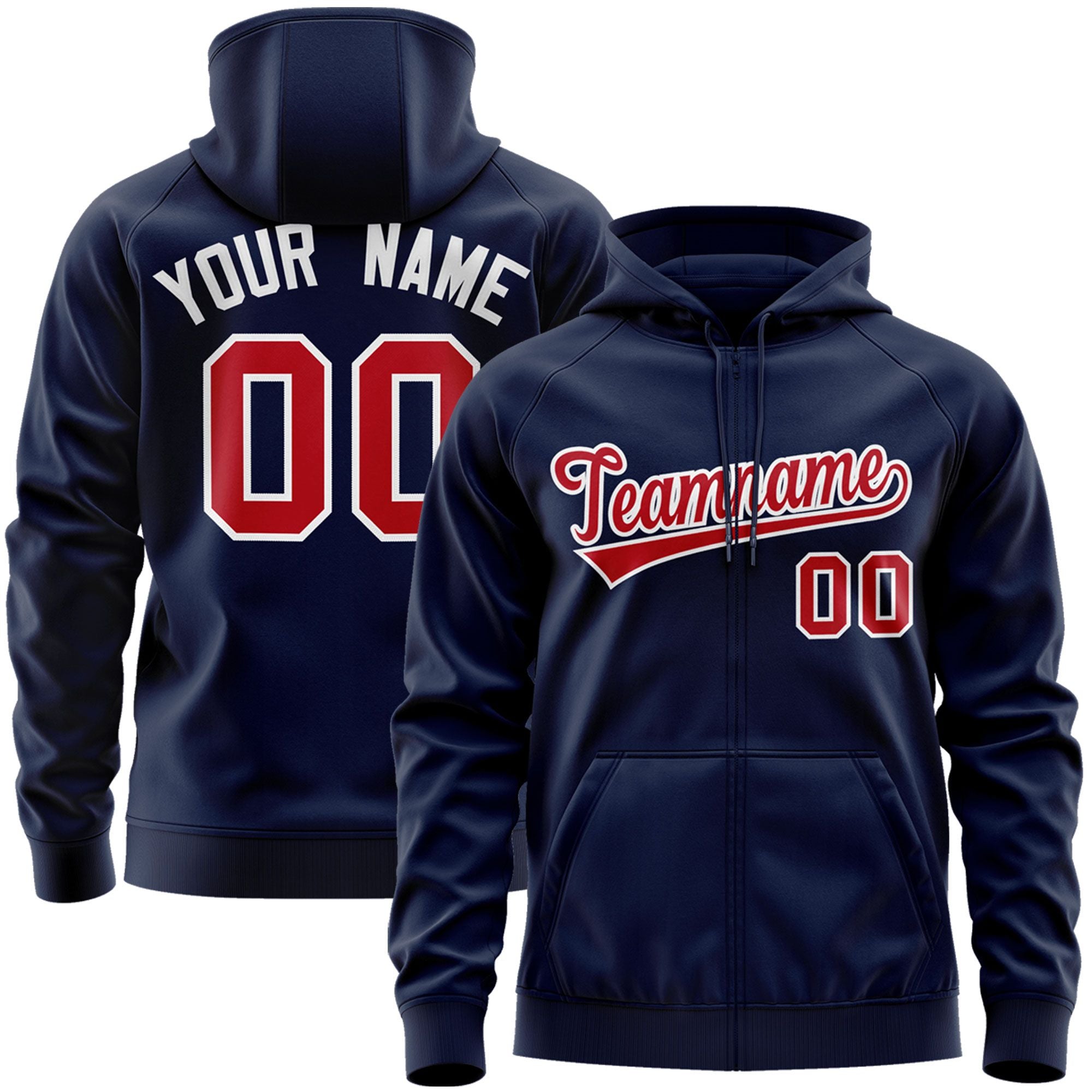 Custom Stitched Navy Red-White Sports Full-Zip Sweatshirt Hoodie