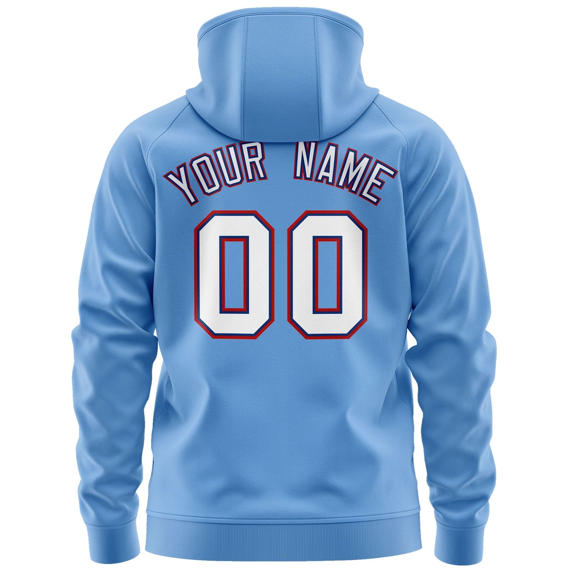 Custom Stitched Light Blue White-Red Sports Full-Zip Sweatshirt Hoodie