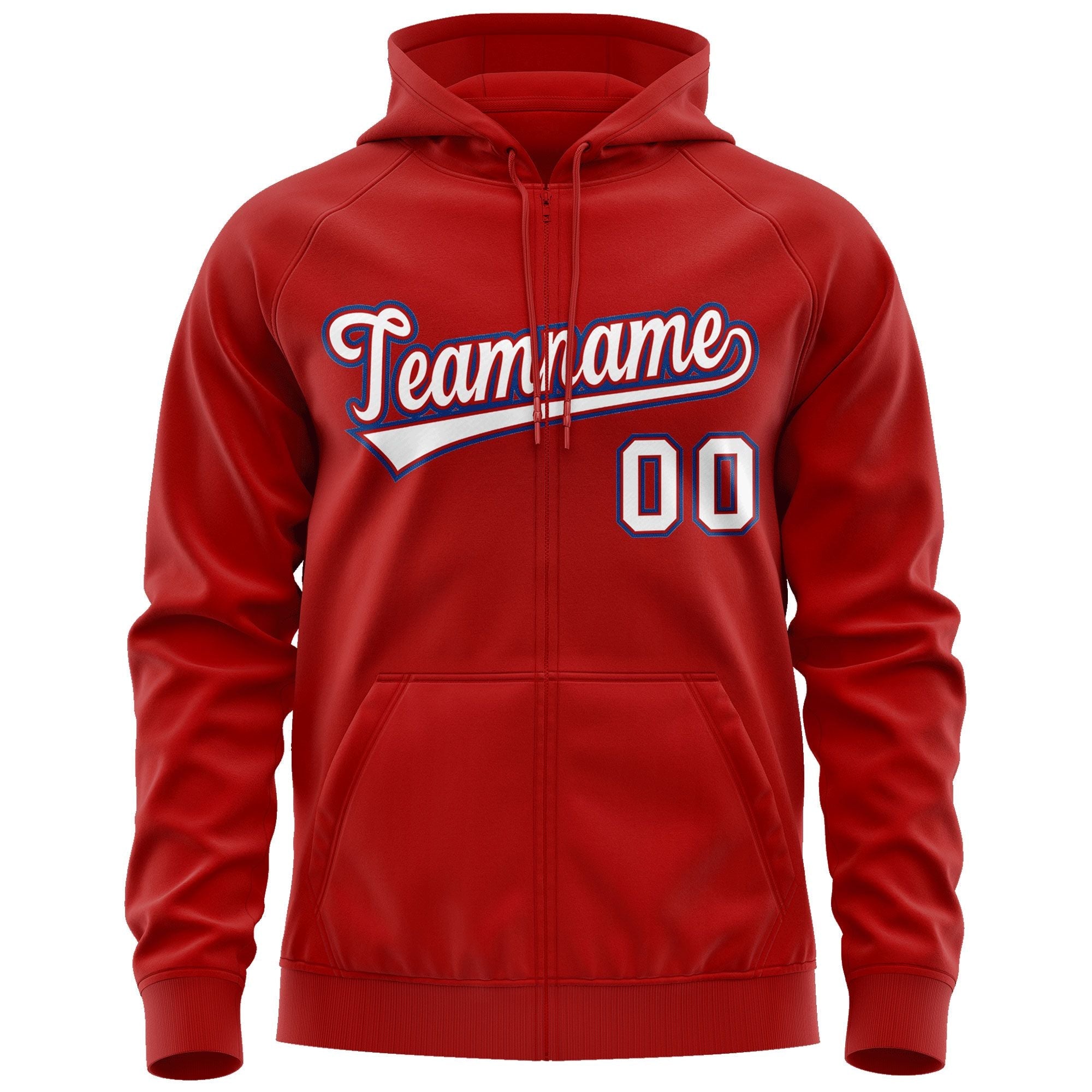 Custom Stitched Red White-Royal Sports Full-Zip Sweatshirt Hoodie