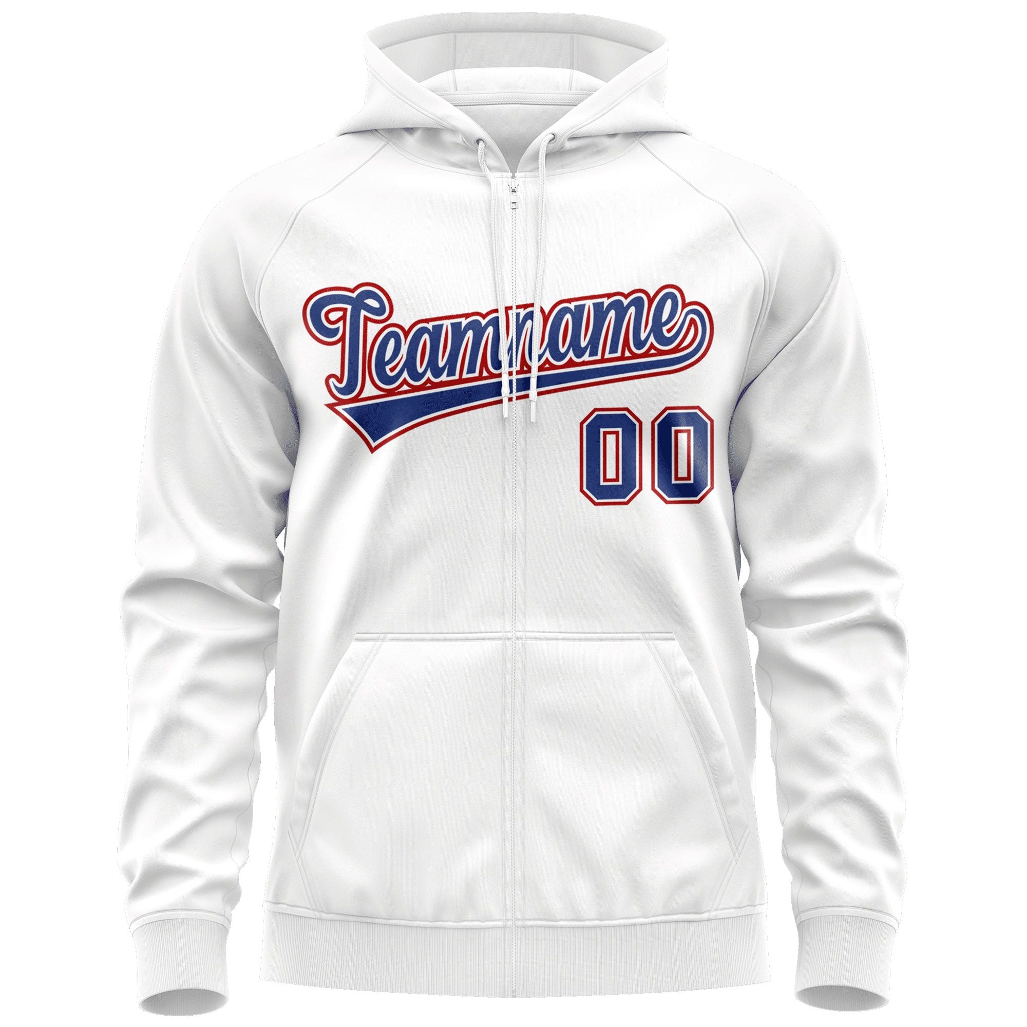 Custom Stitched White Royal-Red Sports Full-Zip Sweatshirt Hoodie