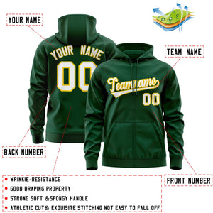 Custom Stitched Green White-Gold Sports Full-Zip Sweatshirt Hoodie