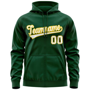 Custom Stitched Green White-Gold Sports Full-Zip Sweatshirt Hoodie