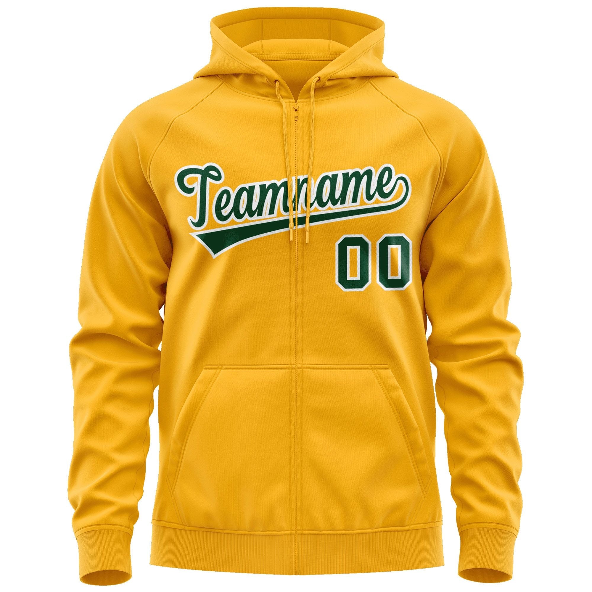 Custom Stitched Gold Kelly Green-White Sports Full-Zip Sweatshirt Hoodie