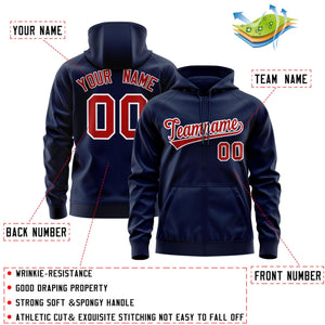 Custom Stitched Navy Red-White Sports Full-Zip Sweatshirt Hoodie