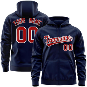 Custom Stitched Navy Red-White Sports Full-Zip Sweatshirt Hoodie