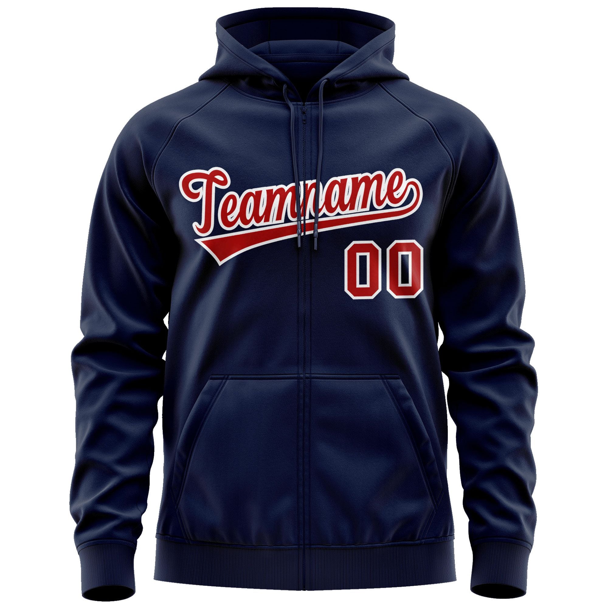 Custom Stitched Navy Red-White Sports Full-Zip Sweatshirt Hoodie