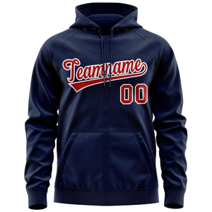 Custom Stitched Navy Red-White Sports Full-Zip Sweatshirt Hoodie