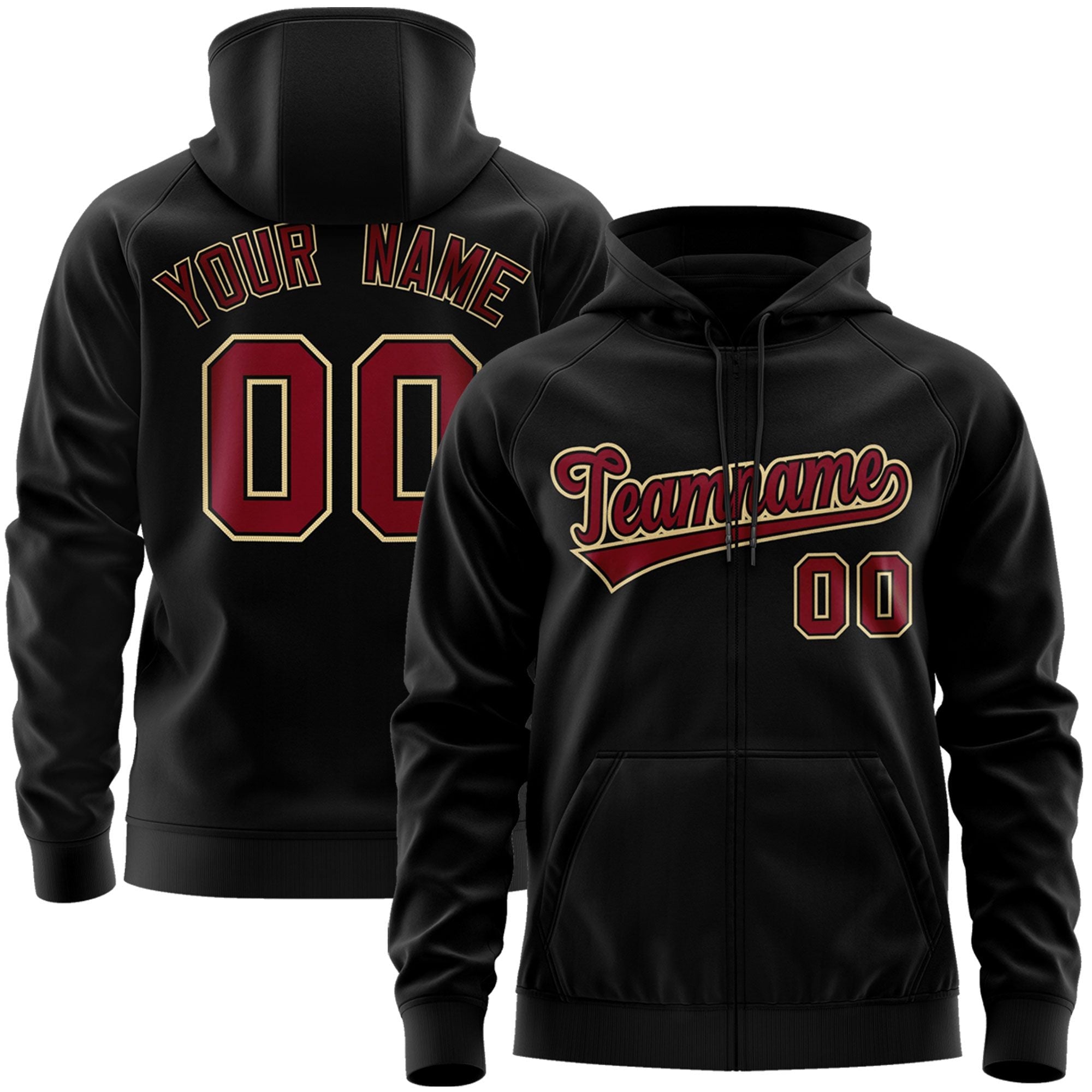 Custom Stitched Black Maroon-Khaki Sports Full-Zip Sweatshirt Hoodie