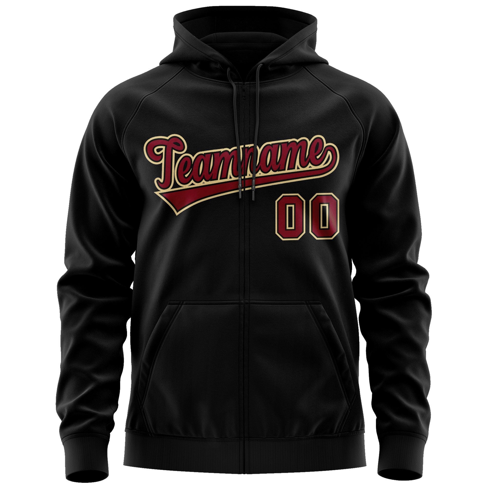 Custom Stitched Black Maroon-Khaki Sports Full-Zip Sweatshirt Hoodie