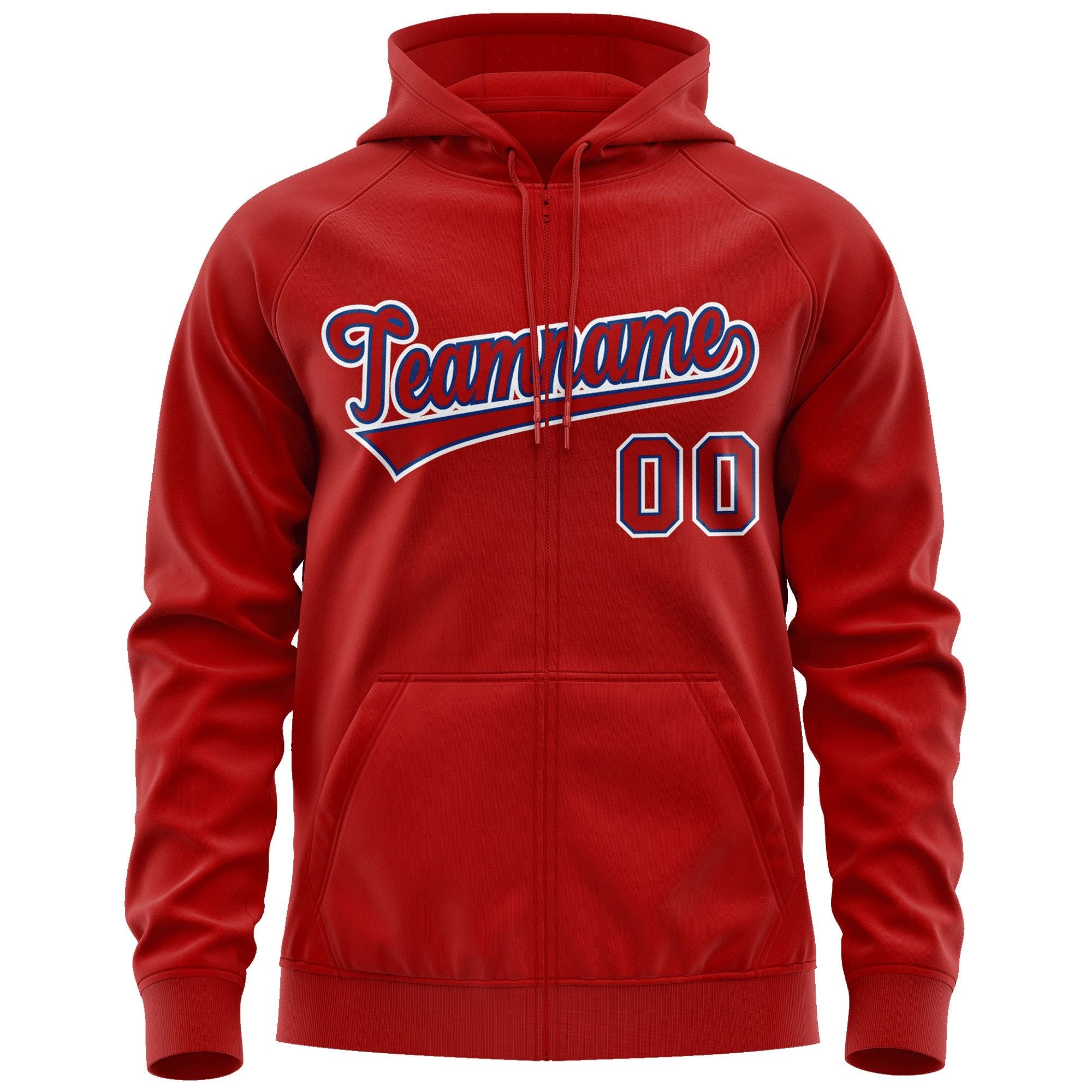 Custom Stitched Red Royal-White Sports Full-Zip Sweatshirt Hoodie