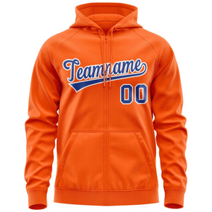 Custom Stitched Orange Royal-White Sports Full-Zip Sweatshirt Hoodie