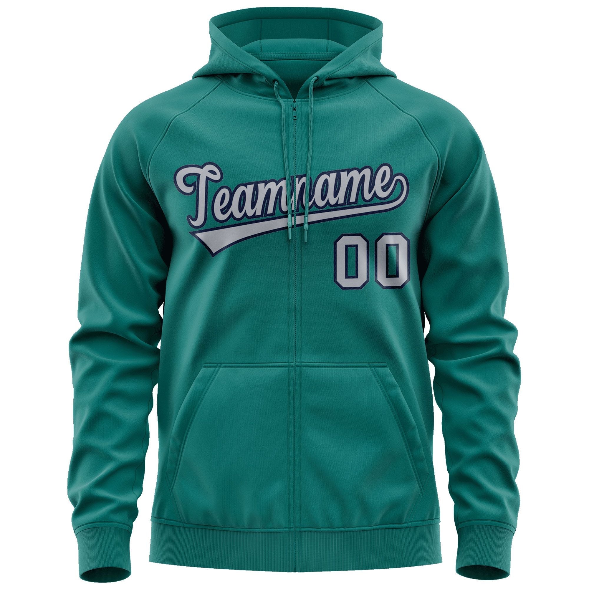 Custom Stitched Aqua Gray-Navy Sports Full-Zip Sweatshirt Hoodie